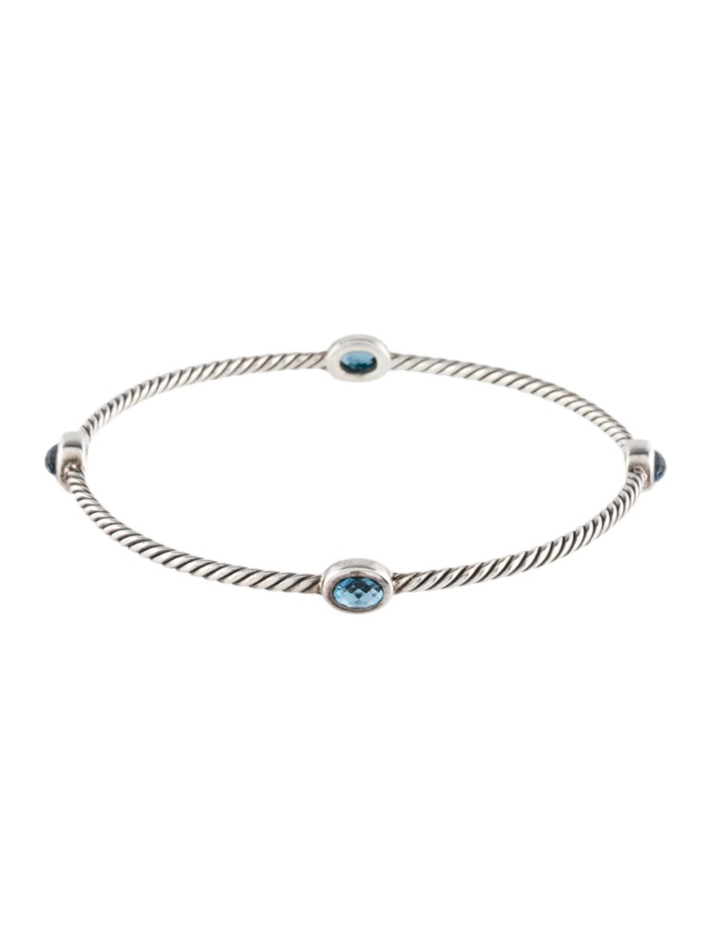 David Yurman 925 Sterling 4 Station Blue Topaz Cable Classics Bangle Bracelet